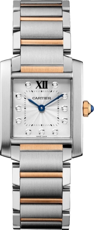 cartier stainless steel tank watch with diamonds